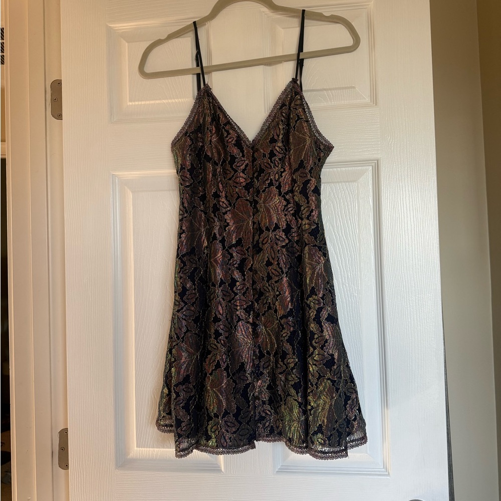 “Ghost Chameleon” Purple Irredescent Lace Mini Dress